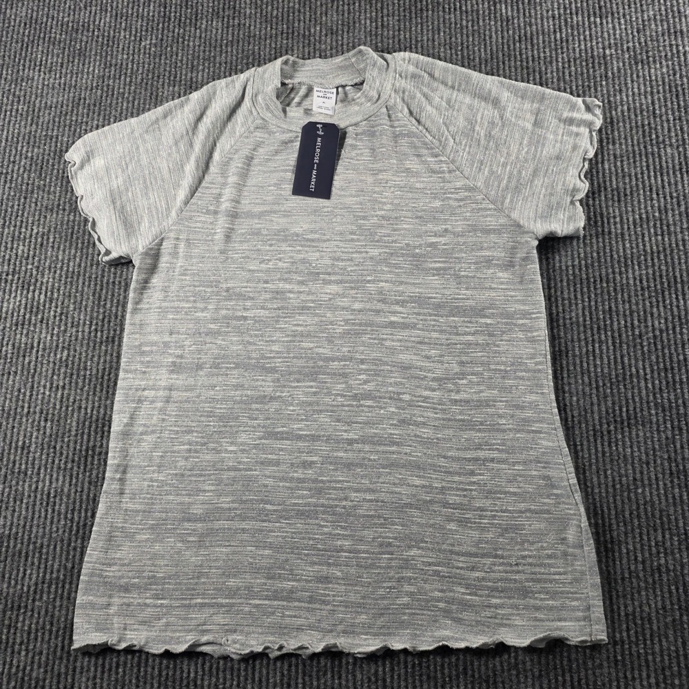 Melrose and Market Womens XL Grey Metallic Knit Lettuce Edge Raglan Sleeve Top